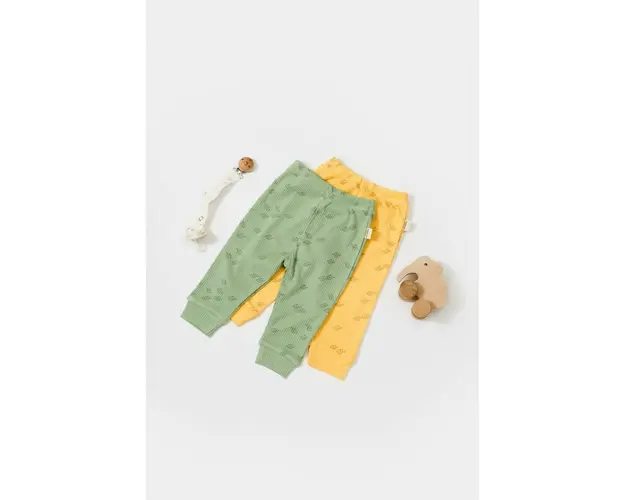 Set 2 pantalonasi Printed, BabyCosy, 50% modal+50% bumbac, Verde/Lamaie (Marime: 6-9 luni)