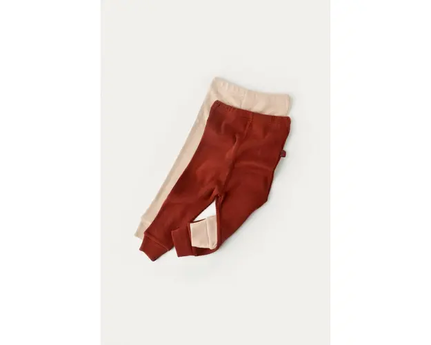 Set 2 pantaloni bebe unisex din bumbac organic si modal - Caramiziu/Somon, BabyCosy (Marime: 18-24 Luni)