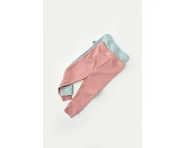 Set 2 pantaloni bebe unisex din bumbac organic si modal - Mint/Rose, BabyCosy (Marime: 6-9 luni)