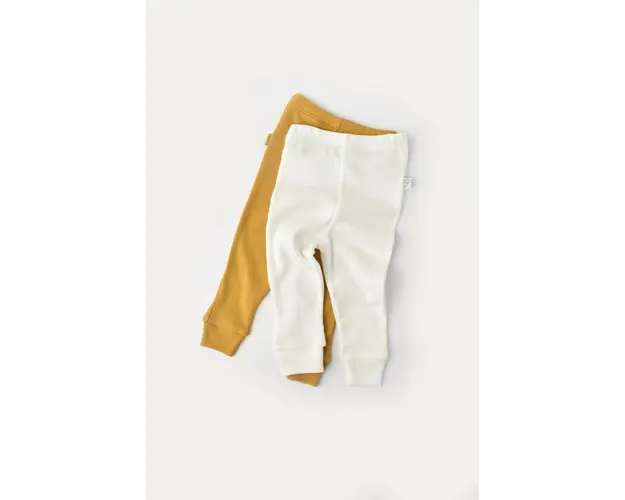 Set 2 pantaloni bebe unisex din bumbac organic si modal - Mustar/Ecru, BabyCosy (Marime: 9-12 luni)