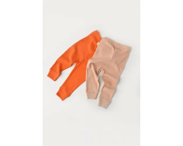 Set 2 pantaloni bebe unisex din bumbac organic si modal - Rodie/Piersica, BabyCosy (Marime: 3-6 Luni)