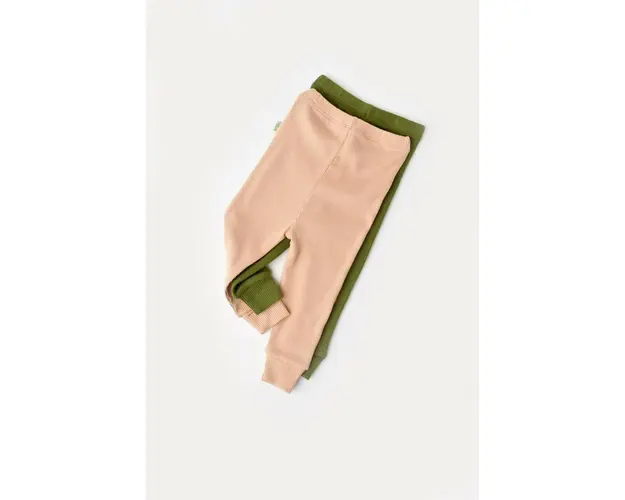 Set 2 pantaloni bebe unisex din bumbac organic si modal - Verde/Blush, BabyCosy (Marime: 3-6 Luni)