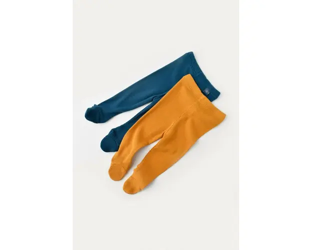 Set 2 pantaloni cu botosei bebe unisex din bumbac organic si modal - Bleumarin/Sofran, BabyCosy (Marime: 3-6 Luni)