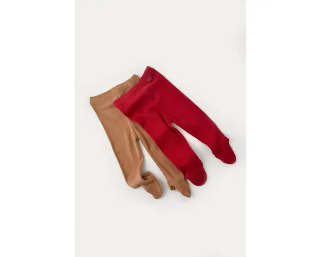 Set 2 pantaloni cu botosei bebe unisex din bumbac organic si modal - Maro/Rosu, BabyCosy (Marime: 3-6 Luni)