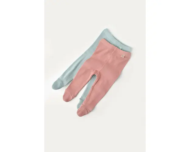 Set 2 pantaloni cu botosei bebe unisex din bumbac organic si modal - Mint/Rose, BabyCosy (Marime: 6-9 luni)