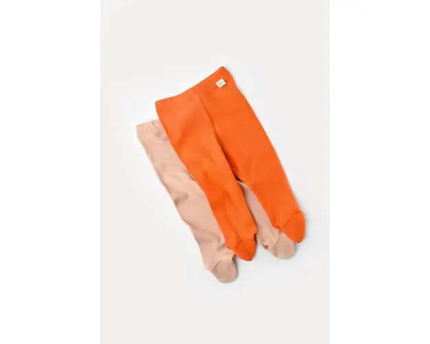 Set 2 pantaloni cu botosei bebe unisex din bumbac organic si modal - Rodie/Piersica, BabyCosy (Marime: 6-9 luni)