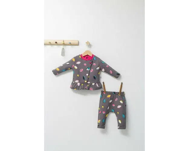 Set 2 piese cu bluzita cu volan si pantalonasi pentru fetite Colorful autum, Tongs baby (Culoare: Albastru, Marime: 18-24 Luni)