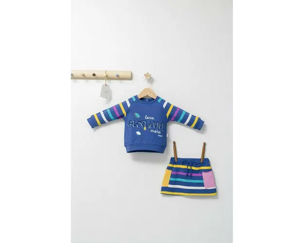 Set 2 piese cu bluzita si fustita pentru fetite Colorful autum, Tongs baby (Culoare: Albastru, Marime: 6-9 luni)