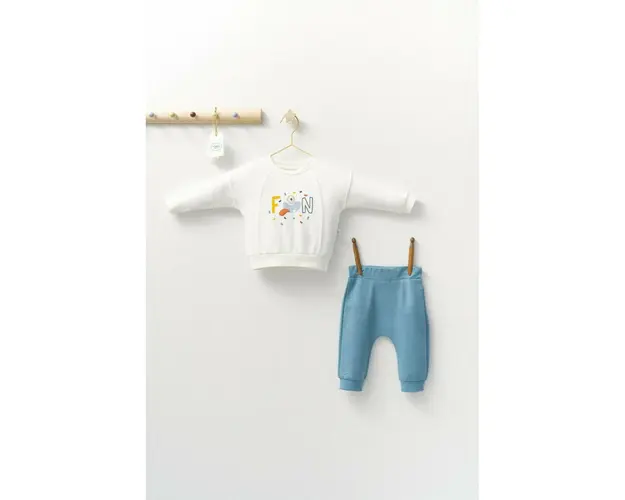 Set 2 piese cu bluzita si pantalonasi de trening Monster, Tongs baby (Culoare: Albastru, Marime: 6-9 luni)