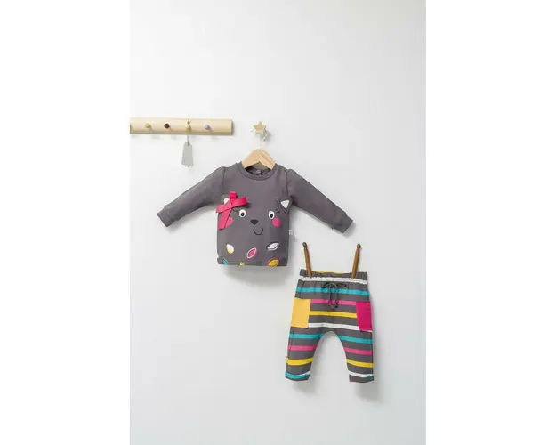 Set 2 piese cu bluzita si pantalonasi pentru fetite Colorful autum, Tongs baby (Culoare: Albastru, Marime: 9-12 luni)