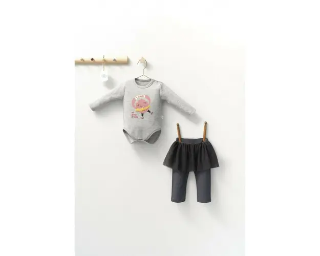 Set 2 piese cu body si pantalonasi cu tulle pentru fetite Monster, Tongs baby (Culoare: Gri, Marime: 9-12 luni)