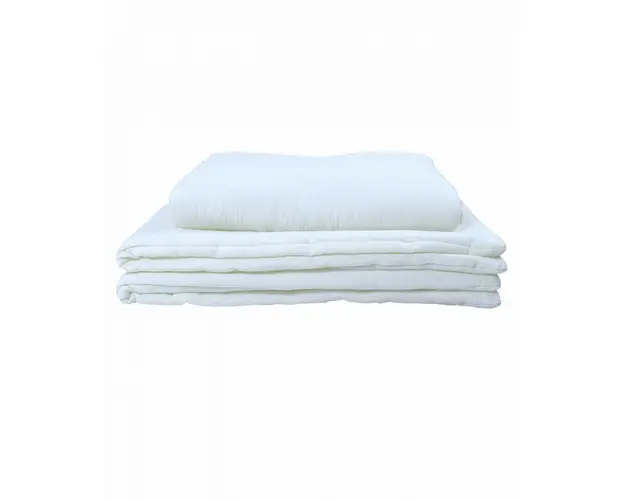 Set 2 piese, Lenjerie pentru patut copii, marimea S, pilota cu umplutura 75 x 50 cm, perna 25 x 30 cm, bumbac muselina, Koell, Crem