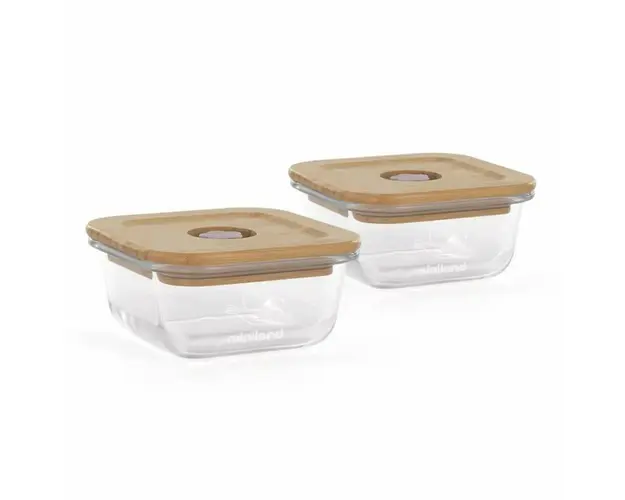 Set 2 recipiente din sticla etanse cu capac din Bambus 210 ml Chick