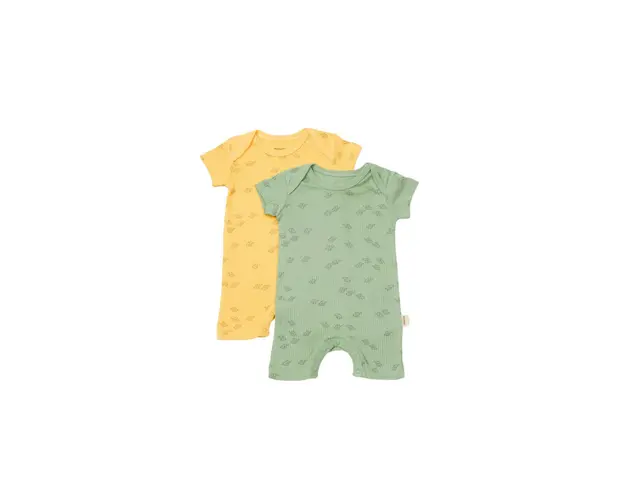 Set 2 salopete scurte Printed, BabyCosy, 50% modal+50% bumbac, Lamaie/Verde (Marime: 9-12 luni)