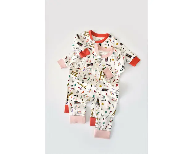 Set 2 salopetele cu maneca lunga si pantaloni lungi cu fermoar - 100%bumbac organic - Portocaliu si Pudra, BabyCosy (Marime: 6-9 luni)