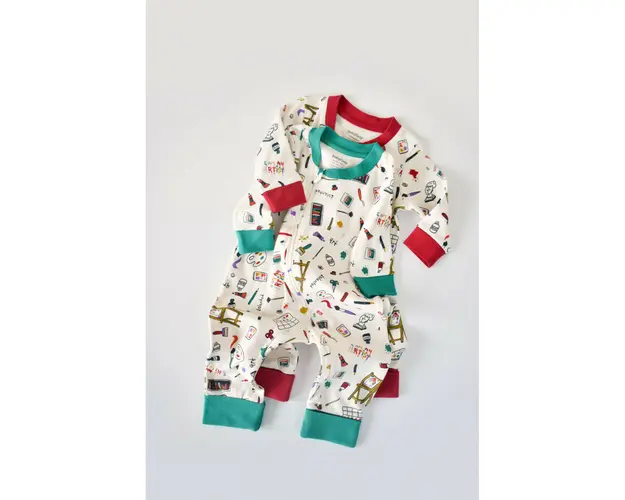 Set 2 salopetele cu maneca lunga si pantaloni lungi cu fermoar - 100%bumbac organic - Rosu si Verde, BabyCosy (Marime: 12-18 Luni)