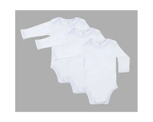 Set 3 body-uri din bumbac albe cu maneca lunga Drool (Marime: 18-24 Luni)