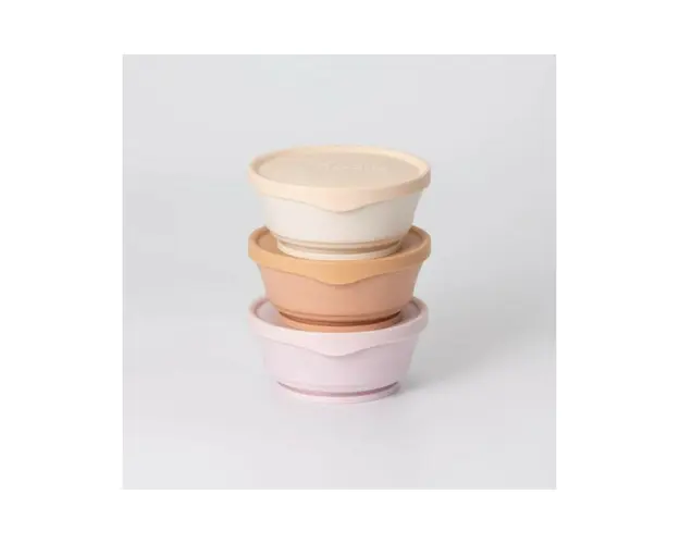 Set 3 boluri cu capac hrana bebelusi Miniware, 100% din materiale naturale biodegradabile, Cotton Candy+Toffee+Vanilla