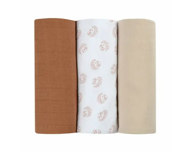 Set 3 Museline Beaba bumbac organic 70x70 cm Herisson Marron