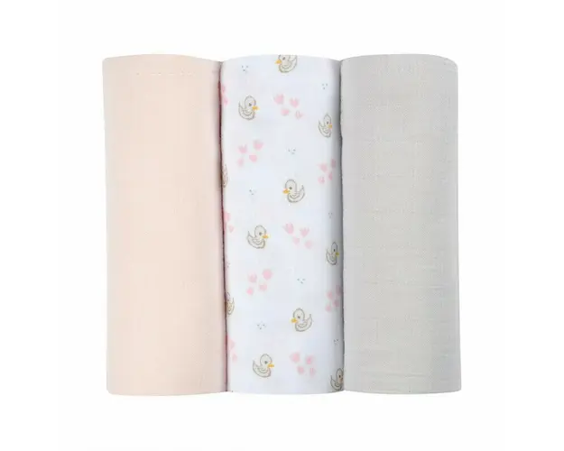 Set 3 Museline Beaba bumbac organic 70x70 cm Swan Pink