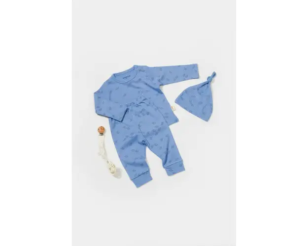 Set 3 piese:bluza, pantaloni si caciulita Printed, BabyCosy, 50% modal+50% bumbac, Lavanda (Marime: 12-18 Luni)
