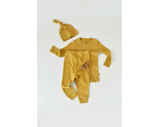 Set 3 piese: bluzita cu maneca lunga, pantaloni lungi si caciulita din bumbac organic si modal - Sofran, BabyCosy (Marime: 6-9 luni)