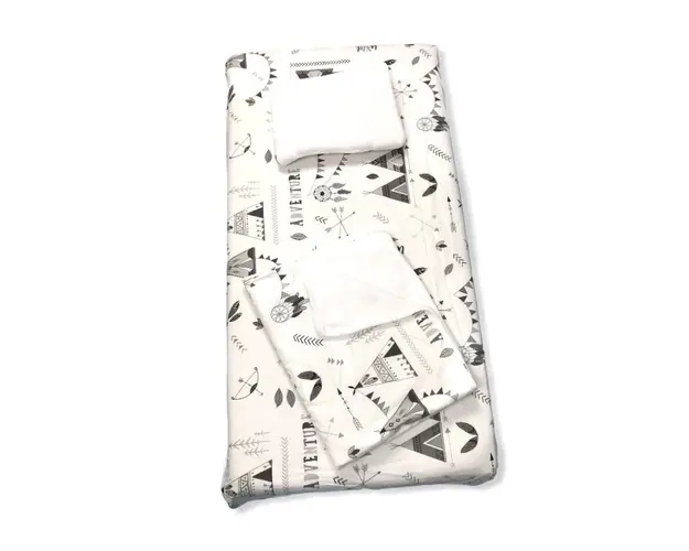 Set 3 piese de iarna pat 160x80 cm cu cearsaf paturica si perna Corturi de indian gri