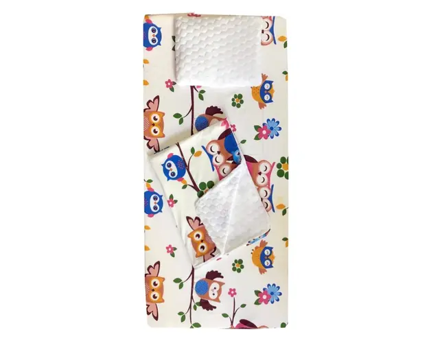 Set 3 piese de iarna paturica cu cearsaf si pernuta pentru pat 140x70 cm Deseda Bufnite maro