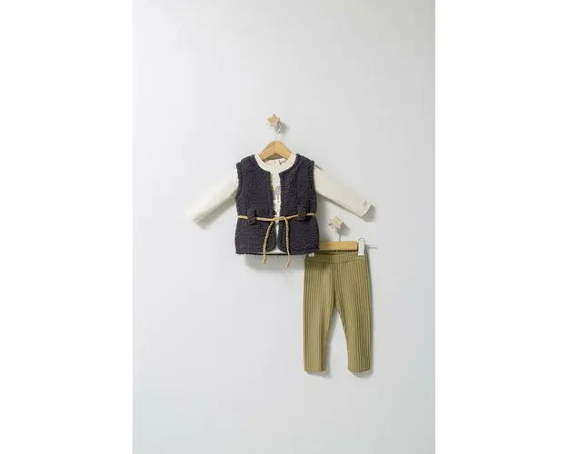 Set 3 piese: pantaloni, bluzita si vestuta eleganta pentru bebelusi Fun Penguin, Tongs baby (Culoare: Gri, Marime: 9-12 luni)