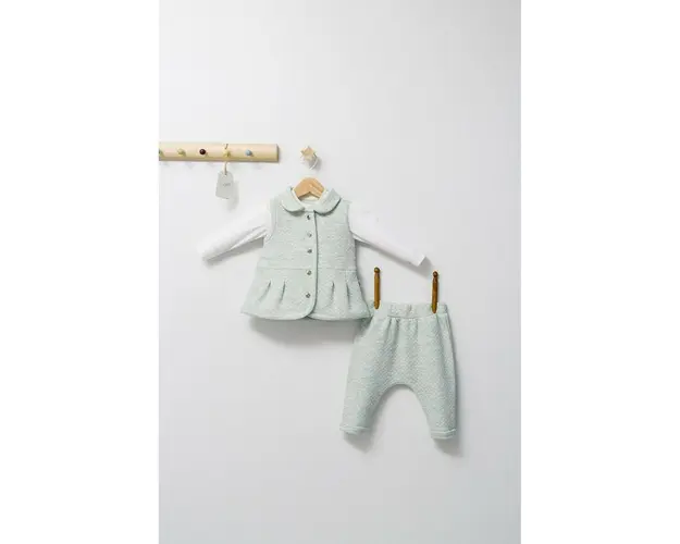 Set 3 piese: pantaloni, bluzita si vestuta eleganta pentru bebelusi Paris Love, Tongs baby (Culoare: Ecru, Marime: 6-9 luni)