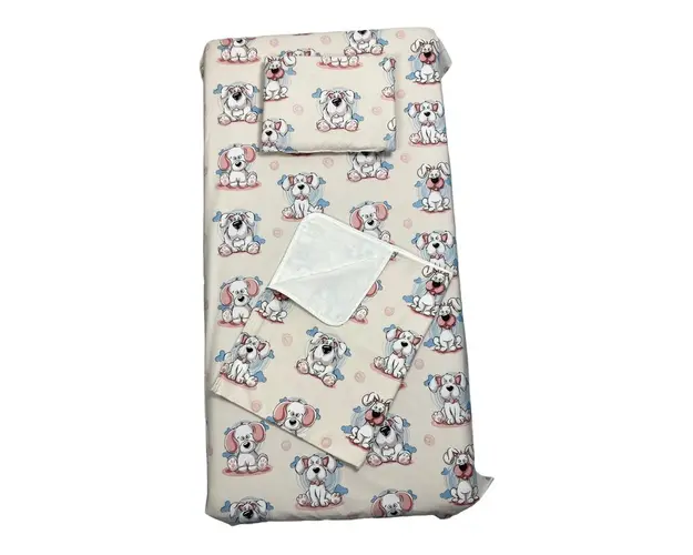 Set 3 piese pat 140x70 cm cu cearsaf paturica si perna catelusi
