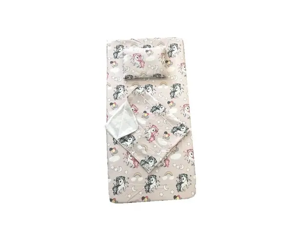 Set 3 piese pat 140x70 cm cu cearsaf paturica si perna Unicorni