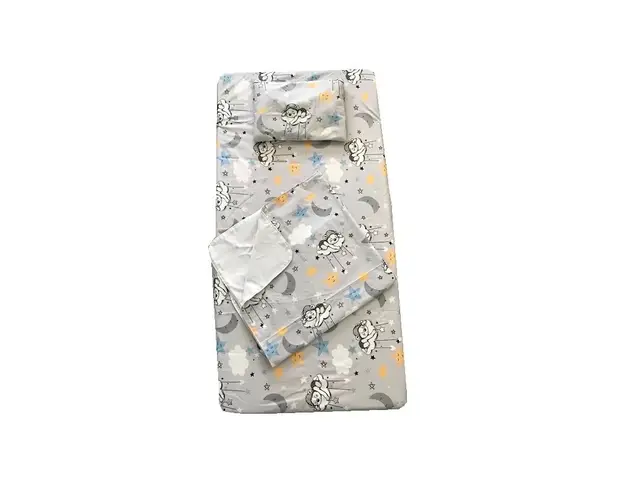Set 3 piese pat 140x70 cm cu cearsaf paturica si perna Ursuleti adormiti Gri