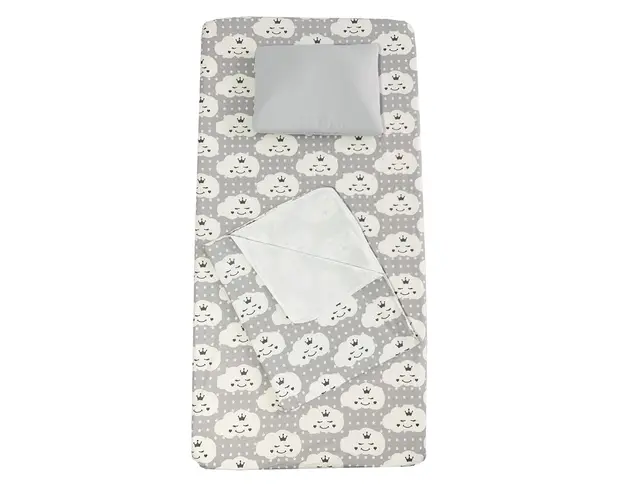 Set 3 piese pat 160x80 cm cu cearsaf paturica si perna Norisori zambareti gri
