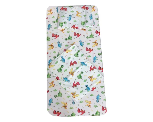 Set 3 piese paturica cu cearsaf si pernuta 160x80 cm Dinozauri