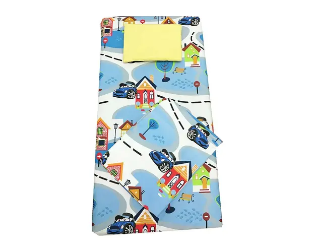 Set 3 piese paturica cu cearsaf si pernuta 160x80 cm Oraselul copiilor