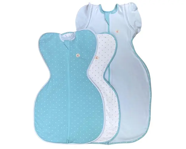 Set 3 saci de dormit Swaddle First Sleep Calm Star & Calm Light Faza 1, 60 cm, 1 tog & Coral Blue Faza 2, 74 cm, 0.5 tog