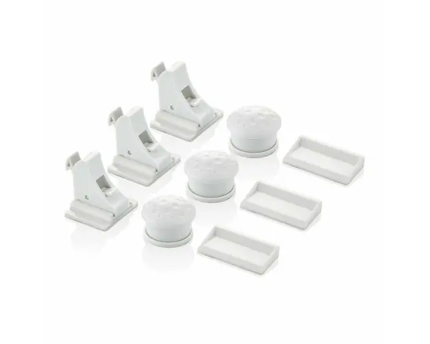 Set 3 sigurante magnetice, BabyJem, Multifuntional, Pentru usi de dulapuri si sertare, Alb