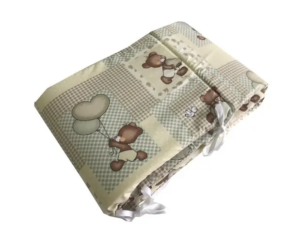 Set 4 aparatori protectii laterale pat pufoase 120x60 cm h39cm Deseda Ursi in carouri bej