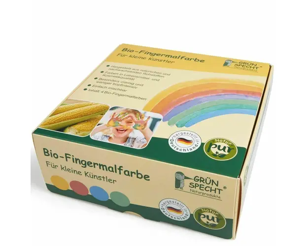 Set acuarele, Gruenspecht, Vopsea organica pentru degete, Pentru copii, 2 ani+, Pentru pictat direct cu palma sau talpa, Multicolor