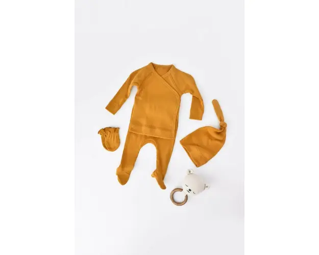 Set 4 piese: bluza, pantaloni, caciulita si manusi din bumbac organic si modal - Sofran, BabyCosy (Marime: 0-3 Luni)