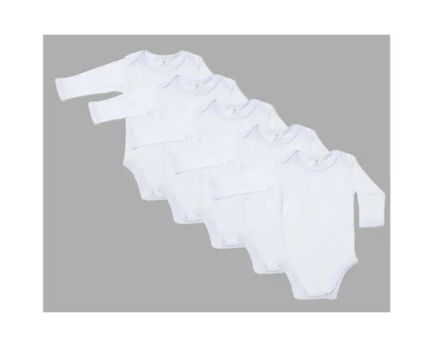 Set 5 body-uri din bumbac albe cu maneca lunga Drool (Marime: 12-18 Luni)