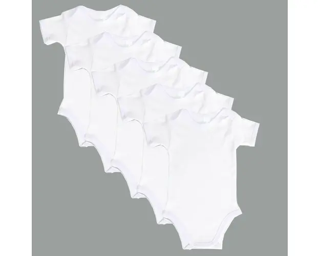 Set 5 body-uri din bumbac albe cu maneca scurta Drool (Marime: 6-12 Luni)
