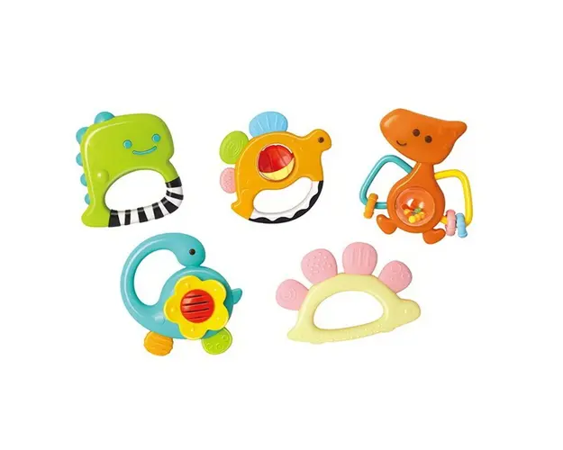 Jucarii bebe - Set 5 zornaitoari dinozauri, Multicolor