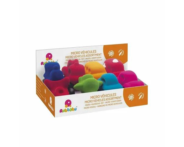 Set asortat de 8 mini vehicule cauciuc natural, 10 cm, Rubbabu