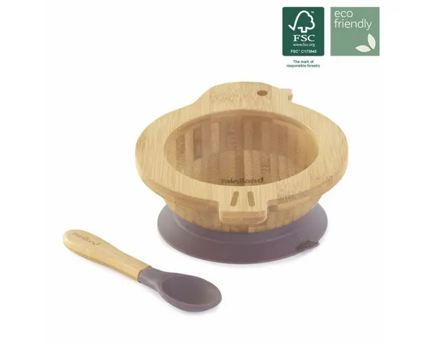 Set bamboo lingurita si bol Chick Miniland