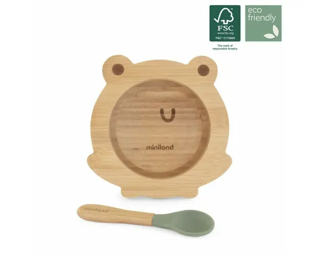 Set bamboo lingurita si bol Frog Miniland