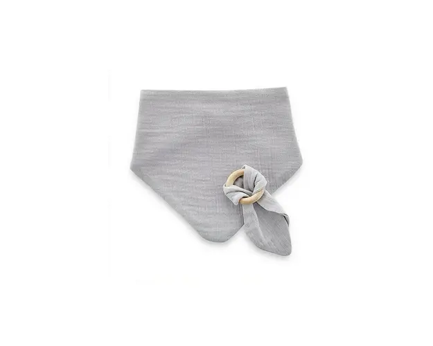 Set baveta, BabyJem, Cu doua fete, Din muselina, Cu jucarie dentitie, 30 x 19 cm, Gri