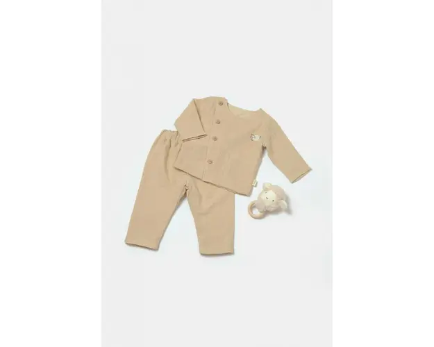Set bluza cu nasturi si pantaloni , Winter muselin, 100% bumbac - Apricot, BabyCosy (Marime: 9-12 luni)