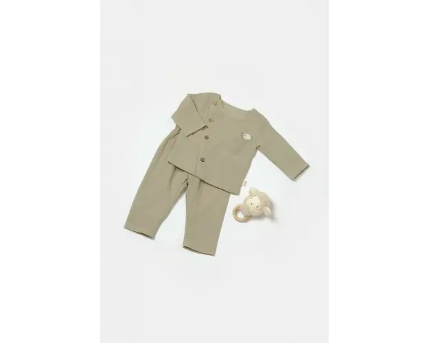 Set bluza cu nasturi si pantaloni , Winter muselin, 100% bumbac - Verde, BabyCosy (Marime: 9-12 luni)